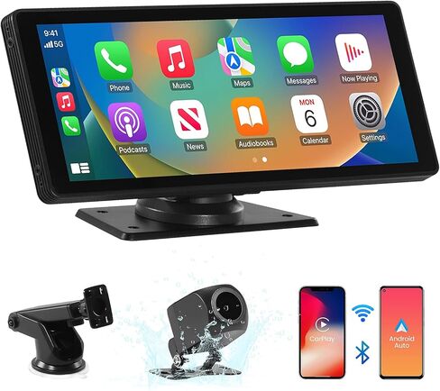 شاشة Apple Carplay للسيارة ، 10.26 بوصة شاشة تعمل باللمس ستيريو مع Carplay و Android Auto ، الكاميرا الاحتياطية ، تنقل GPS ، Bluetooth ، رابط المرآة ، بطاقة TF in Kuwait