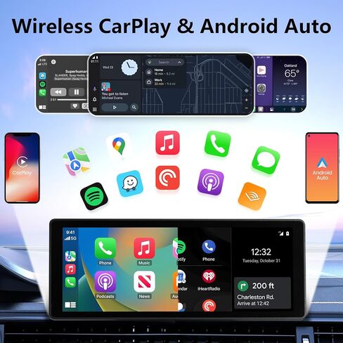 شاشة Apple Carplay للسيارة ، 10.26 بوصة شاشة تعمل باللمس ستيريو مع Carplay و Android Auto ، الكاميرا الاحتياطية ، تنقل GPS ، Bluetooth ، رابط المرآة ، بطاقة TF in Kuwait