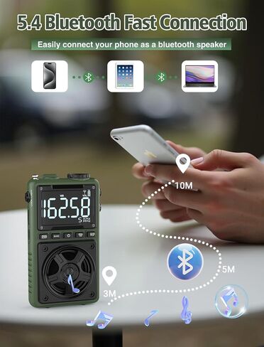 Portable AM FM Shortwave Radio with Bluetooth 5.4,NOAA Weather Alert Radio,1250mAh Rechargeable Portable Pocket Radio with Best Reception,5W Big Speaker, Digital Tuner and Earphone,SD Card Playing in Kuwait