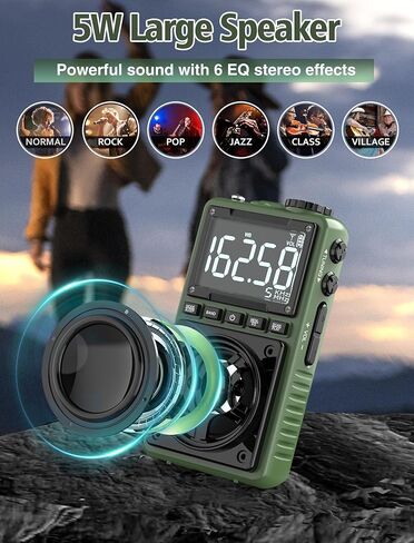 Portable AM FM Shortwave Radio with Bluetooth 5.4,NOAA Weather Alert Radio,1250mAh Rechargeable Portable Pocket Radio with Best Reception,5W Big Speaker, Digital Tuner and Earphone,SD Card Playing in Kuwait