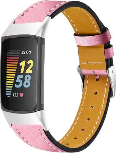 Leather Bands Compatible with Fitbit Charge 6/Charge 5, Replacement Genuine Leather Straps for Women Men in Kuwait