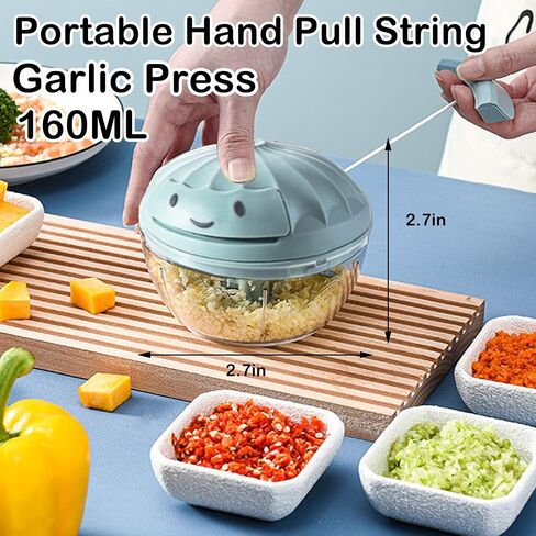 Hendiy Mini Garlic Comper ， خط سحب اليد المحمولة ثوم الثوم مينر الثوم مكبس البصل لخضار ، كسارة الثوم ، قاطع خضار مروحية يدوي ، لحوم مفروم ، الزنجبيل ، المكسرات ، الفلفل الحار ، 160 مل. in Saudi Arabia