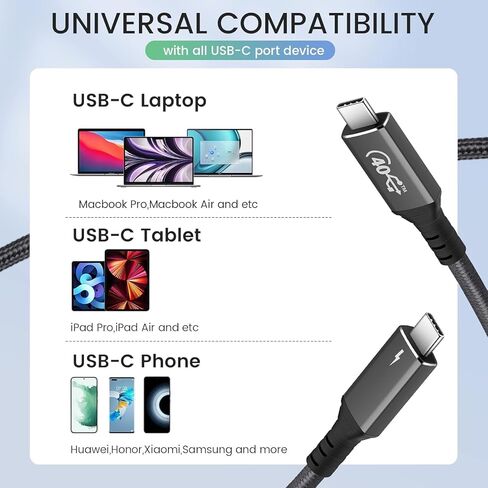 كابل Thunderbolt 4 (6.56 قدم) ، دعم كابل USB4 120 واط شحن سريع/40 جيجابت في الثانية نقل البيانات/8K ، كبل USB C إلى USB C ، 1 Thunderbolt معتمد لـ Type-C Macbooks ، iPad Pro ، Hub ، Docking in Kuwait