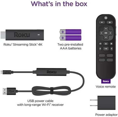 Roku Streaming Stick 4K Dreaming Device 4K/HDR/Dolby Vision مع عناصر التحكم عن بُعد وتلفزيون الصوت in Kuwait