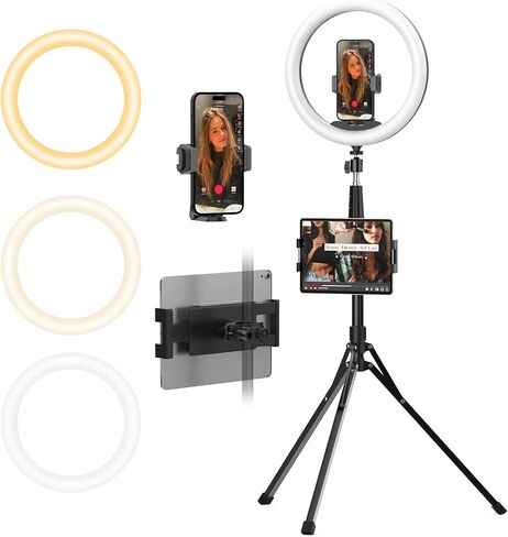 UBeesize 12" Ring Light with 74" Extendable Tripod Stand & iPad, Phone Holder, LED Circle Light with Phone,Tablet Holder for Video Recording, Photography, Live Stream, Makeup, Webcam, TikTok, YouTube in Saudi Arabia