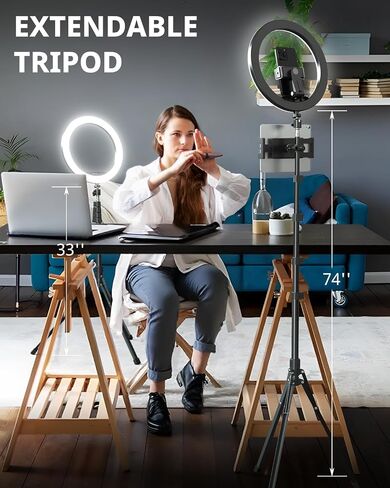 UBeesize 12" Ring Light with 74" Extendable Tripod Stand & iPad, Phone Holder, LED Circle Light with Phone,Tablet Holder for Video Recording, Photography, Live Stream, Makeup, Webcam, TikTok, YouTube in Saudi Arabia