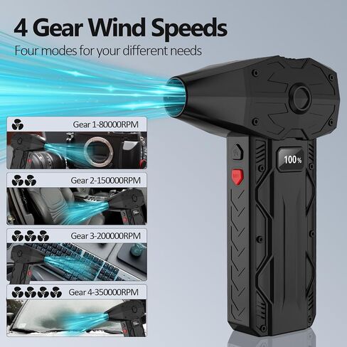 Air Air Duster -35000000RPM مضغوطة توربو نفاثات مجفف سيارة مجفف الهواء مع شاشة ، 4 تروس قابلة للتعديل 8000mAh من منفاخ الهواء القابل لإعادة الشحن للكمبيوتر الشخصي/لوحة المفاتيح/PS5/الصفحة الرئيسية/المكتب/في الهواء الطلق in Saudi Arabia