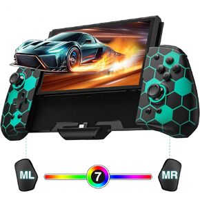 FUNLAB Luminpad Ergonomic Switch Joypad Controller Compatible with Nintendo Switch/OLED, Switch handheld Controller, Switch Controllers Replacement - 7 LED Colors/Turbo/Mapping - Black