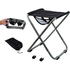 Folding Stool 16" Tall Portable Stool for Camping, Travelling, Hiking Fishing Painting, Aluminum Legs with Paws. Carry Bag, Lightweight 1.3LBS, Small Folded Size, Load 300LBS, Carton Box