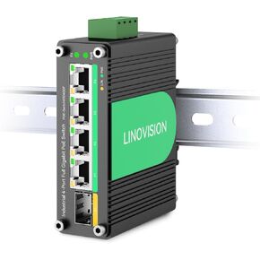 LINOVISION Industrial 4 Ports Gigabit Solar PoE Switch with DC9～57V Redundant Power Input, 12V PoE Switch with SFP Uplink, IEEE802.3af/at @120W, Compact PoE Power for Solar Power/RV Truck/VoIP Systems