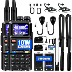 BAOFENG 5RM Ham Radio 10W Long Range Handheld NOAA Weather Receiver 2500mAh Battery UV-5RM Radio with Programming Cable,Speaker Mic,Tactical Antenna,Type-C Charging,2Pack