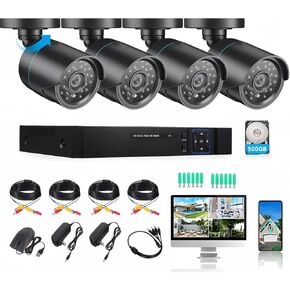 Home Security Camera System 3000TVL Surveillance DVR Kits, 4pcs Wired 5MP IP Night Vision Cameras Set with AI Motion Person Vehicle Detection, 4K NVR with 500GB Hard Drive for 24-7 Recording