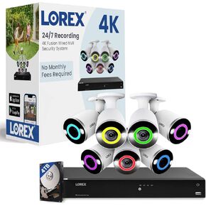 Lorex Fusion 4K Security Camera System with 4TB NVR – 16 Channel PoE (Wired & WiFi) w/ 7 Bullet IP Cameras – Smart Security Lighting & Motion Detection, Active Deterrence, Color Night Vision