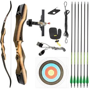 TIDEWE Recurve Bow and Arrow Set for Adult & Youth Beginner, Wooden Takedown Recurve Bow 62" Right Handed with Ergonomic Design for Outdoor Training Practice (20-40lbs)