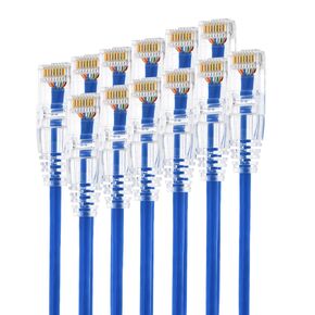 1ft - Slim Cat6A Ethernet Network Patch Cable – 12PACK - 28AWG Pure Bare Copper - Gold-Plated Contacts for Network Cabinet