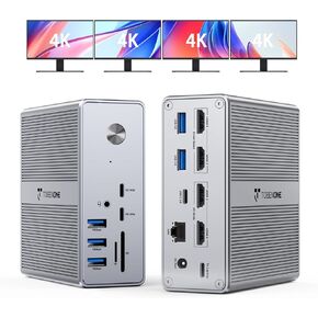 TobenONE DisplayLink Docking Station 4 Monitor with 4 HDMI, 18-in-1 Quad/Triple 4K@60Hz Display Dock with 120W Power Supply for Thunderbolt 5/4/3, USB4, USB-C Windows, MacBook(8 USB, Ethernet, etc)