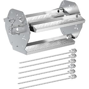 Skyflame Rotisserie Trays with Shish-Kebab Skewer Set, 2 in 1 Stainless Steel BBQ Rotisserie Kit Including Rotating Basket and Skewers, Fits for 3/8" & 5/16" Square, 1/2" & 3/8" Hexagon Spit Rods