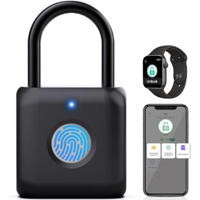 Pothunder Fingerprint Padlock, Smart Padlock, Locker Lock, Combination Lock, Fingerprint Lock with APP Unlock, USB Rechargeable, Suitable for Gym Locker, Door, Locker(Black)