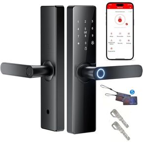 Smart Electronic Door Lock with Fingerprint Biometric, App Control, Smart Card, Password, Key Access & USB Emergency Charge - Metal Wi-Fi Enabled Touchscreen Keypad, AA Battery Powered