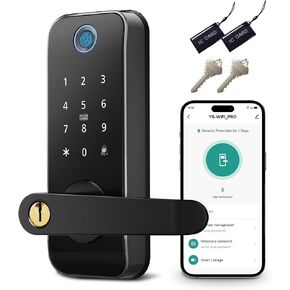 Smart Door Lock with Fingerprint - 5-in-1 Keyless Entry, Auto-Lock, Remote Access via App, 100 User Capacity, Reversible Handle, 8 Languages, Type-C Emergency Charging