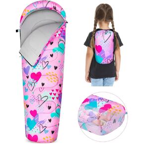 Fiobee Kids Kids Bag for Girls 3 Season Warm & Cool Weather Camping Camping Facs with Backpacking Bag مقاومة للماء للسفر المشي لمسافات طويلة في الخارج أمر أساسي للتخييم في الهواء الطلق
