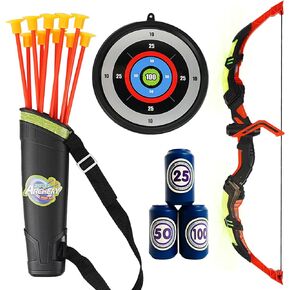Bow and Arrow Set LED Light Up with 10 Suction Cup Arrows Target & Quiver & 3 Score Targets Indoor Outdoor Games Kids Birthday for Children Ages 3-12 Boys Girls (Green)