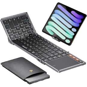 ProtoArc Foldable Keyboard with Touchpad, XK01 TP Folding Portable Keyboard, Full Size Keys, Large Trackpad Bluetooth Travel Keyboard for iPad, iPhone, Laptop PC Tablets - Black Gray