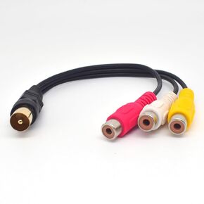 18CM/0.6FT Short TV Male Plug to 3 x RCA Red Yellow White Female Jack Adapter Cable for TV,HDTV,DVB,DVD,Radio (TV Male Plug to RCA Female)