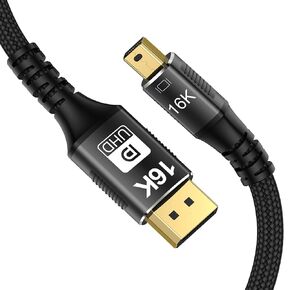 CABLEDECONN Mini DP to DisplayPort 2.0 16K Cable 2M 6.6FT 8K(7680x4320)@120Hz 4K@240Hz DisplayPort 1.4 Bi-Directional Transmission DisplayPort to Mini DisplayPort 16k Video Transmissions