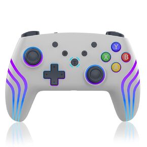 ADHJIE Xbox 360 Controller, 2.4GHz RGB LED Light Wireless Controller for Xbox 360/Xbox 360 Slim with 3.5mm Audio Headset Jack & 800mAh Built-in Battery, Grey