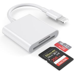 SD Card Reader for iPhone/iPad,[Apple MFi Certified] 2 in 1 Dual Slot Lightning to SD/TF Card Camera Memory Card Reader Adapter for iPhone 14/13/12/11/X/XS/XR/8/7 iPad,Quickly Transfer Photos Videos