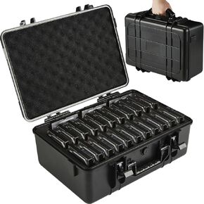 Hard Drive Case Fits 25-Bay Protection 3.5" HDD | High-Density Protective Foam | External Hard Drive Organizer Storage Box Travel Carrying Suitcase with Handle