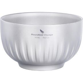 iBasingo 500ml Titanium Bowl Double Walled Oatmeal Food Rice Soup Bowl Ultralight Portable Tableware Outdoor Camping Metal Bowl Ti1165T