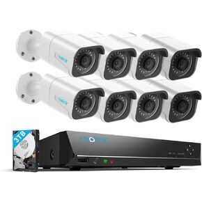REOLINK 4K Security Camera System, 8pcs H.265 PoE Security Cameras Wired with Smart Person Vehicle Detection, 4K 16CH NVR with 3TB HDD for 24-7 Recording, RLK16-800B8 (Renewed)