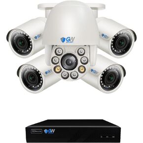 GW Security 8 Channel 4K NVR 5MP PoE Smart AI Security Camera System with 4 x 5MP Bullet Cameras and 1 x 5MP 5X Motorized Zoom Two-Way Audio PTZ Camera, Outdoor Indoor Video & Audio Surveillance