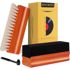 Vinyl Record Cleaning Kit-Wooden Record Cleaner Brush for Vinyl Record Player, Vinyl Record Cleaner Kit with Soft Velvet Record Brush,Goat Hair Vinyl Record Brush & Stylus Brush