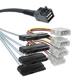 Internal Mini SAS HD SFF-8643 to 4xSFF-8482 Fan-Out SAS Cable with IDE Molex SATA Power for Raid Controller to Hard Drive, 12Gb/s, 0.5m(1.6ft)