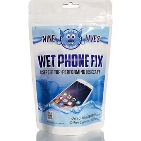 Nine Lives Wet Phone Fix – Premium Desiccant - Water Damage Repair – Moisture Removal – Non-Toxic - Rapid Drying Pouch System for Cell Phones and Electronics - 1 Pack Blue
