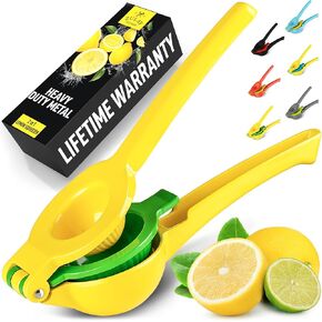 Zulay Kitchen Metal 2-in-1 Lemon Squeezer - Sturdy Max Extraction Hand Juicer Lemon Squeezer Gets Every Last Drop - Easy to Clean Manual Citrus Juicer - Easy-Use Lemon Juicer Squeezer - Yellow/Green