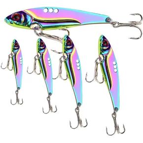 5 Pcs Metal Jig Jigging Spoon Lures, Spoons Fishing Lures with Double Sharp Treble Hooks,as Fishing Vib Vibe Blade Baits and Jigs Lure for Trout,Bass,Salmon etc