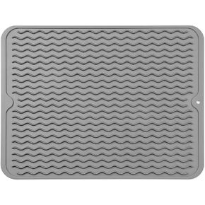 Silicone Dish Drying Mat for Multiple Usage,Easy clean,Eco-friendly,Heat-resistant Silicone Mat for Kitchen Counter or Sink,Refrigerator or Drawer liner Grey L 16 inches x 12 inches