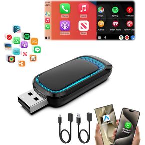 Android Auto Wireless Adapter & Wireless CarPlay Adapter-Mini USB CarPlay Wireless Stick Converts Factory Wired to Wireless CarPlay Dongle Magic Link CarPlay for iOS 10+/Android 11+ Plug and Play