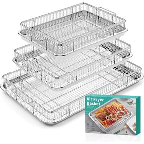 Air Fry Basket for Oven, OPENICE 3 Set Oven Air Fryer Basket and Tray for Family Entertaining, Crisper Tray and Pan for Oven with Air Fry Option, 18.7"×12.6" & 15.4"×11.0" & 13.4"×9.7"