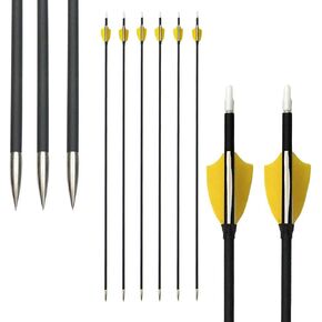 ZSHJGJR 31Inch Archery Carbon Arrows Spine 1000 Target Arrows Hunting Arrows with 2" Turkey Feathers Field Tips for Compound Recurve Bow Targeting Shooting 12PCS (Yellow & White-12pcs)