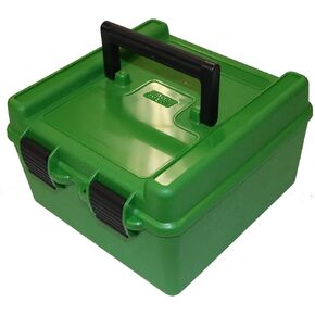 MTM R-100-10 Deluxe Ammo Box 100 Round | Fits 22-250 243 270 308 Win 30-06 | Includes Adjustable Inner Trays | Made of Polypropylene | USA Made | Green