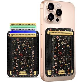 Toycamp Compatible with Magsafe Wallet Magnetic Card Holder - Leather Phone Wallet for iPhone Women Girls Cute Slim Magnet RFID Credit Card Holder for Apple 16/15/14/13/12 Phone Case, Grow Flower