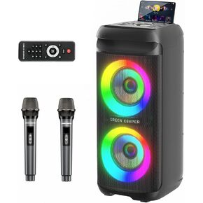 Karaoke Machine with 2 Wireless Microphone for Adults, Portable Bluetooth Party Speaker, 400W Peak Power PA System with LED Disco Light, 6.5 '' Speaker Big Sound, 5400mAh Battery Indoor Outdoor