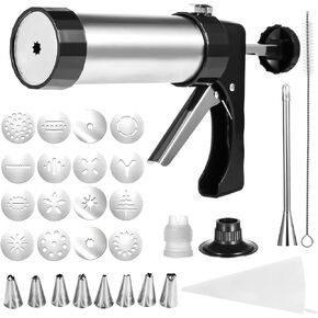 Churro Maker Machine Kit, Stainless Steel Churro Maker Kit with 1 Piping Bag and 8 Piping Nozzles, 1 Brush, and 16 Discs, Churro Filler Kit with Recipe Book, Easy to Clean