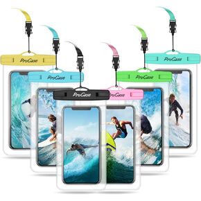 ProCase 6 Pack Waterproof Phone Pouch Dry Bag Underwater Case for iPhone 16 15 14 13 12 11 Pro Plus Max Mini Xs XR X 8 7, Galaxy S23 S22 S21 Ultra Note up to 7" -Mixed