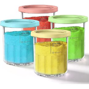 For Ninja Creami Deluxe Pints and Lids 4 Pack 24 OZ Pints and 4 Lids Compatible with Ninja NC500 NC501 XL Family Size 11-in-1 Ice Cream Maker - BPA-Free, Dishwasher Safe, Leak Proof and Sturdy
